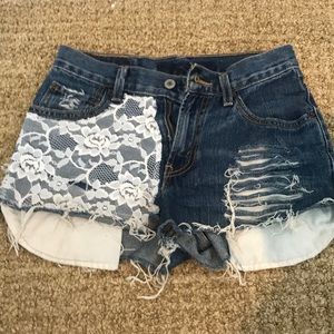 Levi lace ripped jean high waist shorts 23 xxs